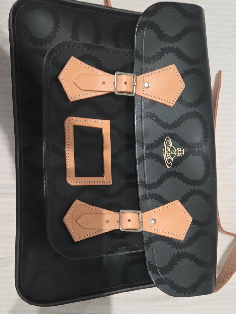 Vivienne Westwood Black Messenger Bag with Tan Trim